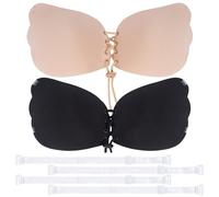 Lancry Lot de 2 soutiens-gorge adhésifs invisibles avec bretelles transparentes et soutien-gorge dos adhésif avec cordon de serrage pour un usage quotidien, fête, mariage, Noir + nude., C
