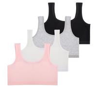 Lancry Lot de 4 Soutiens-Gorge en Coton Doux pour Filles de 7 à 12 Ans, Non Rembourré Sans Fil pour Adolescentes