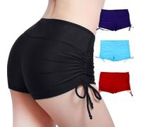 Lancry Short de bain pour femmes, bas de bikini taille haute avec cordon ajustable et liens latéraux froncés, maillot de bain style board short pour dames et filles, Noir , S-M