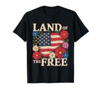 Land of The Free - Drapeau américain Floral Patriotique T-Shirt