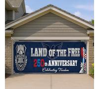 Land of The Free Housse de porte de garage patriotique bleu marine pour célébration du 250e anniversaire de mariage, décoration festive extérieure et intérieure 400 x 180 cm