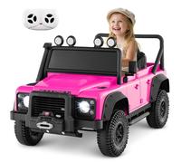 Land Rover 4x4 Voiture Électrique 12V/7 Ah pour Enfants, Télécommande 2.4G, Démarrage Lent, LED, Klaxon, MP3, 3-8 Ans, 30 kg, Rose