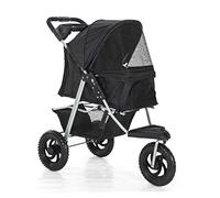 Landau à 3 roues pour chien de compagnie pour chats/chiens, poussette de voyage pour chiens de taille moyenne et petite avec grandes roues, poussette avec porte-gobelet, charge de 25 kg (néro)