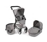 Landau Combi 3 en 1 Poussette, avec nacelle et Cosy, Gris - pour Poupee, Poupon - Pliable, poignee reglable 60-85 cm - Set Jouet et Carte