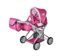Landau Combi Poussette Rose pour poupée - dim 48x42cm - poignée : réglable de 33 à 62 cm - Set Accessoire Poupon et Carte Offerte