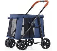 Landau de luxe pour grand chien - Poussette à 4 roues pour chiens de grande taille - Poussette de qualité supérieure - Poussette pliable - Chariot de promenade (gris a) (bleu)