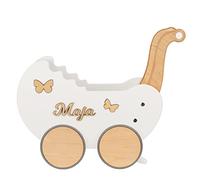 Landau de Poupée en Bois Light Rainbow Individuellement avec des Noms - Chariot Pousseur bébé Bois - Poussette Poupee Décoration - Poussette Canne Poupee - Chariot Enfant (Blanc)
