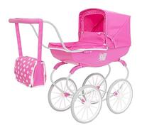 Landau de Transport Dolly Tots | Landau de poupées de Style Traditionnel | Poussette de Transport Traditionnelle Anglaise Haut de Gamme | Landau à Pousser avec Roues Blanches et Sac Assorti | 3 Ans +