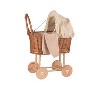 Landau en bois et osier avec garnitures tissus écru - Jouets par univers - Jeux d'imitation - Poupons, poupées & accessoires