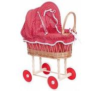 Landau en osier blanc avec tissu rouge à pois blancs pour bébé fille - EGMONT TOYS