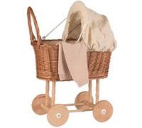 Landau en osier ecru avec couverture tricotee Beige G