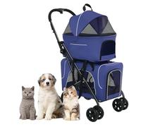 Landau for chien et chat, transporteur de voyage respirant for poussette double for animaux de compagnie, poussette for chien à 4 roues, poussettes légères for animaux de compagnie for chiens et chats