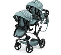 Bayer Design 26758AA Landau Jumeaux pour Poupée Twin Xeo, Poussette Double, réglable, Panier intégré avec Sac à bandoulière, Vert, étoiles