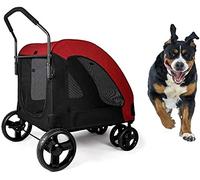 Landau pliable pour poussette de voyage pour animaux de compagnie | Chariot de transport pour poussette pour grand chien et chat, 4 roues, avec 2 roues pivotantes avant, bleu (gris) (rouge)