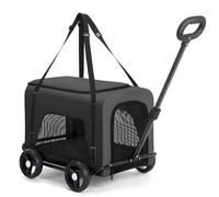 Landau pour chien de petite taille, portable, pliable, sac à dos amovible avec roues pour l'extérieur, convient pour chats et chiens, rose