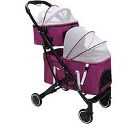 Landau pour chien double couche pour animal domestique - Poussette de voyage respirante pour chat - Poussette détachable à deux couches - Légère pour chiens et chats (violet) (violet)