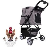 Landau pour chien Poussette de voyage pour animaux de compagnie Grand chariot de transport à 3 roues | Charge maximale de 20 kg - Poussette pliable pour chien (bleu) (gris)