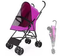 Landau pour petits chiens - Sac de transport léger et respirant pour chats, chiots et chatons - Structure de parapluie pour chien pour un transport facile des animaux de compagnie (rose rouge)