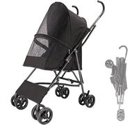 Landau pour petits chiens - Sac de transport léger et respirant pour chats, chiots et chatons - Structure parapluie pour chien pour un transport facile des animaux domestiques (Nero)