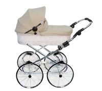Landau pour poupée Eichhorn avec poignée réglable en hauteur, en osier véritable, couleur blanc/tissu beige, pour enfants à partir de 3 ans