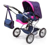 Bayer Design 15054AB Landau Poupée Grande avec lit de voyage, porte poupée, accessoires plastique poupée, licorne, bleu, rose
