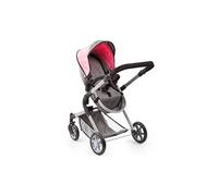 Landau pour poupée Neo Star gris et rose avec sac a bandouliere et panier d'achat intégré réglable - convertible poussette