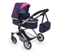 Bayer Design 18154AA Landau pour poupée City Neo avec un sac à bandoulière et un panier, convertible en une poussette, Bleue avec une Licorne et Motif Rose