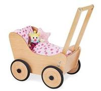 Pinolino, Poussette pour poupée Sarah, en bois, avec système de freinage, trotteur pour bébé avec roues en bois caoutchouté, pour enfants de 1 à 6 ans, naturel
