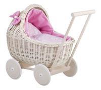 Landau-poussette pour poupée en osier blanc-creme,