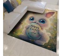 LANDERSION 160x200cm Tapis Entrée intérieure de Lapin de Pâques Tapis de Sol Mignon à Motif Animal Tapis antidérapant Lavable pour la Porte d’entrée du Hall d’entrée