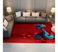 LANDERSION 3D Animal Bleu Serpent imprimé Tapis Paillasson à Motif Floral Rouge Tapis Doux antidérapant à Poils Ras pour entrée Salons Salle de Classe 180x240cm