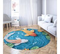 LANDERSION 3D Papier Art Koi Fish Rond Cuisine Tapis Antidérapant Style Japonais Design Lavable Cercle Tapis pour Salon Décoration Intérieure 160cm