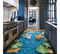 LANDERSION 3D Papier Art Koi Poisson Cuisine Tapis antidérapant de Style Japonais Design Non déperdant Tapis de Sol Lavable pour la décoration intérieure du Salon 160x230cm