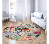 LANDERSION Abstrait Fauvisme Décoration Intérieure Tapis Ronds Vibrant Coloré Design Cuisine Doux Confortable Pliable Cercle Tapis pour Salon Chambre D’Enfant 90cm