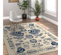 LANDERSION Abstrait Fleurs Ethniques Tapis Traditionnel Folk Art Motif Symétrique Bleu Marine Tapis De Sol pour Salon Chambre Nursery 180x240cm