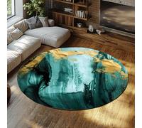 LANDERSION Abstrakte waschbare Rundteppiche für Wohnzimmer Schlafzimmer grüne und goldene Bodenmatte dünner Teppich mit niedrigem Flor und rutschfester Rückseite für das Esszimmer 240cm
