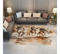 LANDERSION Aquarelle Animal Wolf Pack Tapis Réaliste Faune Nature Art Design Tapis Doux À Pils Bas pour Bureau Hommes Chambre Décor 140x200cm