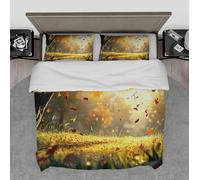 LANDERSION Automne Feuilles Tombantes Ensembles literie Forêt brumeuse Lumière du Soleil Prairie Housse Couette 3 pièces Ensemble Paysage Naturel Housse Couette avec 2 Couvre-oreillers 240x260cm