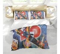 LANDERSION Bleu 3 pièces Ensemble de literie Dessin animé Abstrait géométrique Artwork Impression Microfibre Doux Housse de Couette Ensemble avec Fermeture à glissière et 2 Couvre-oreillers 260x240cm