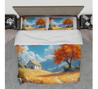 LANDERSION Campagne Ferme Housse de Couette Set Ciel Bleu Chalet Herbe Arbre Automne 3 Pièces Literie Douce Respirante Housse de Couette Toutes Les Saisons 160x200cm