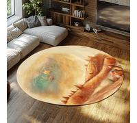 LANDERSION Campagne Scène De Nuit Marron Tapis Rond Peint À La Main Chalet Montagne Rêve Ciel Étoilé Pastoral Tapis Cercle Antidérapant pour Chambre D’Enfant 150cm