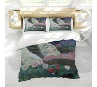 LANDERSION Couvre-Couette Vintage élégante Sleeping Woman Cottagecore Bedding 3 pièces Belle Housse Fleurie Douce et Respirante pour décoration de Chambre 260x240cm