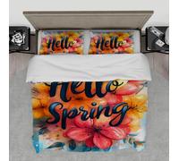 LANDERSION Ensemble Housse Couette Printemps esthétique Moderne Mots Noirs Fleurs Aquarelle Ensemble literie léger Respirant 1 Housse Couette 2 Couvre-oreillers 240x260cm