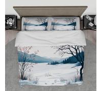 LANDERSION Ensemble literie d’Hiver Forêt pins Montagne enneigée avec Plantes à Fleurs Rouges Scène Doux Respirant 3 Pièces Housse Couette avec 2 Couvre-oreillers 240x260cm