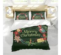 LANDERSION Ensembles de Housses de Couette de Noël Collection de literie de Vacances avec Motif Festif en Microfibre Verte Ensemble de 3 pièces 1 Housse de Couette et 2 Couvre-oreillers 260x240cm