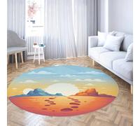 LANDERSION Fantasy Desert Scene 150cm Tapis Rond Vibrant Alien Mountain Sun Sci-FI Cartoon Tapis Doux à Poils Ras Cercle pour l’entrée du Salon