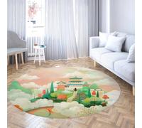 LANDERSION Fantasy Jardin Chinois Thème Rond Tapis Conte de Fées Château Cercle Tapis Ultra Doux Lavable Circulaire pour Salle de Classe Maternelle 80cm