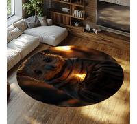 LANDERSION Fantasy Night Rond Tapis Mignon Animal Print Antidérapant Salon Tapis De Sol Lavable Doux Foncé Tapis pour Buanderie Cuisine Décoration Intérieure 160cm