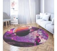 LANDERSION Fantasy Outer Space Tapis Rond pour Les garçons Chambre Univers planète Galaxy Cercle Tapis Lavable antidérapant pour Chambre à Coucher Salle de Jeux 160cm