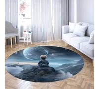 LANDERSION Fantasy Starry Sky Round Tapis 160cm Montagne Dreamy Universe Sci-FI Circle Tapis pour garçons Teen Room Decor Tapis antidérapant à Poils Ras pour Chambre d’Enfant